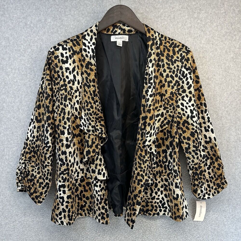 Dressbarn Womens Blazer Size Large Multicolor Animal Print Open New Tags